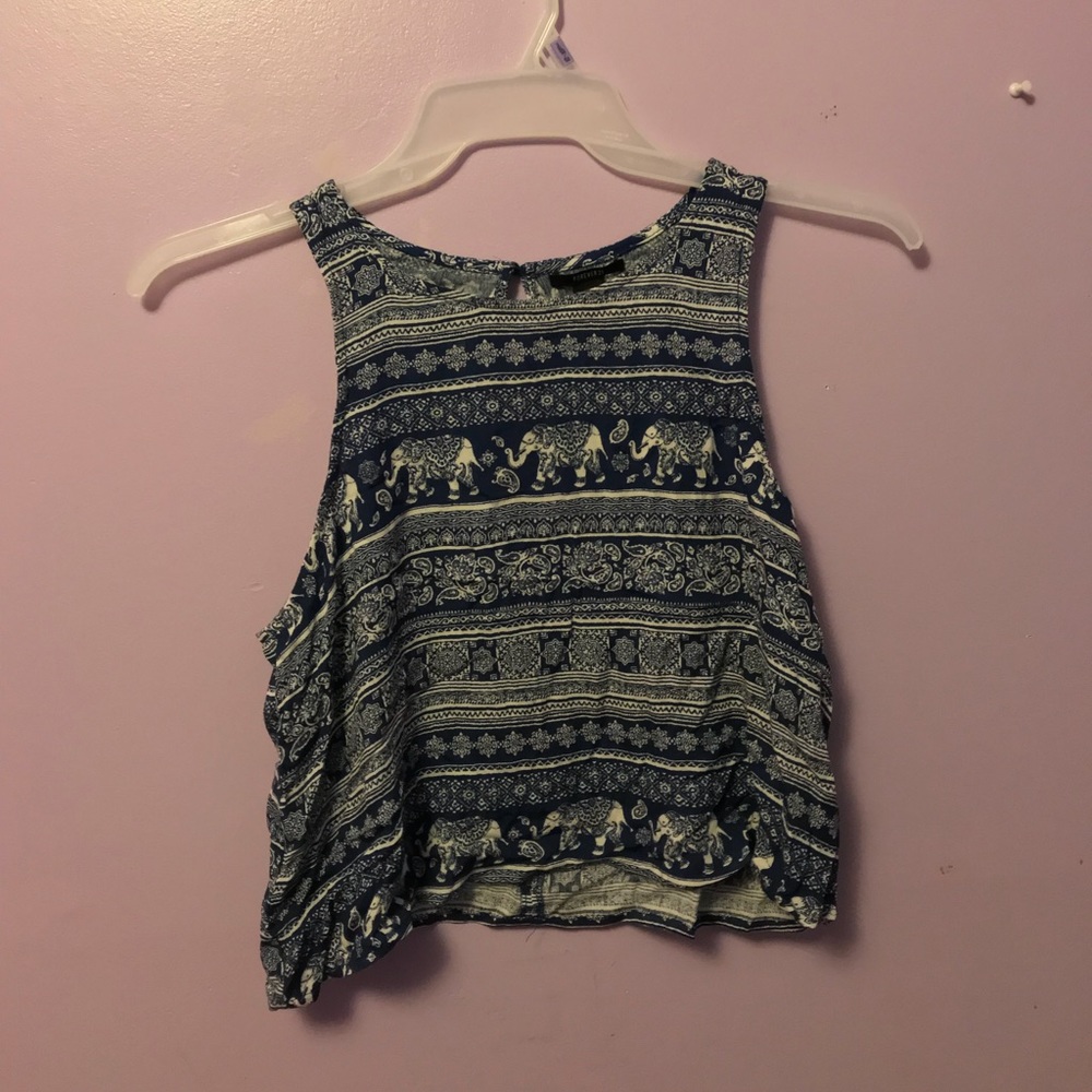 Patterned Blue and White Crop Top